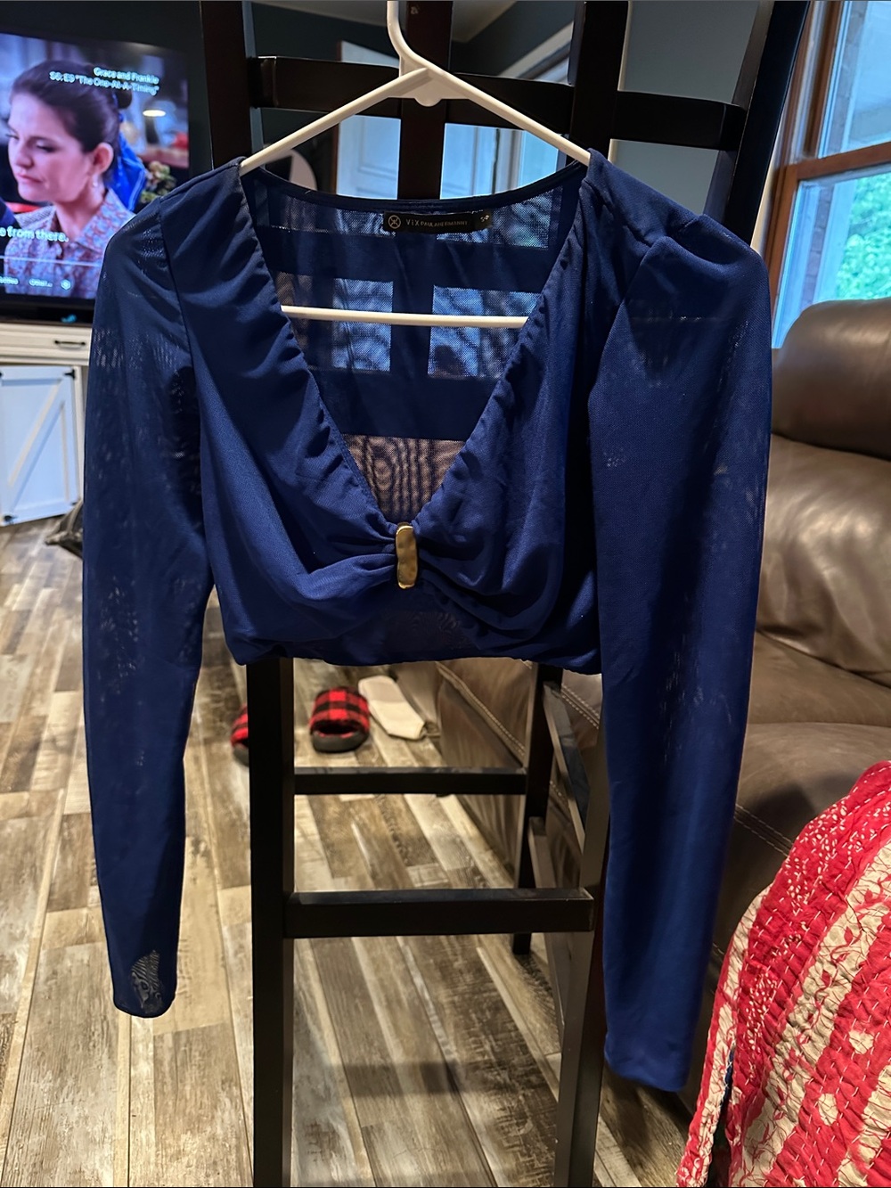 Vix Royal Blue Long-Sleeve Twist-Front Crop Top